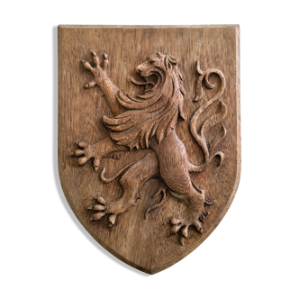 Plaque blason en bois Lion des Flandres.