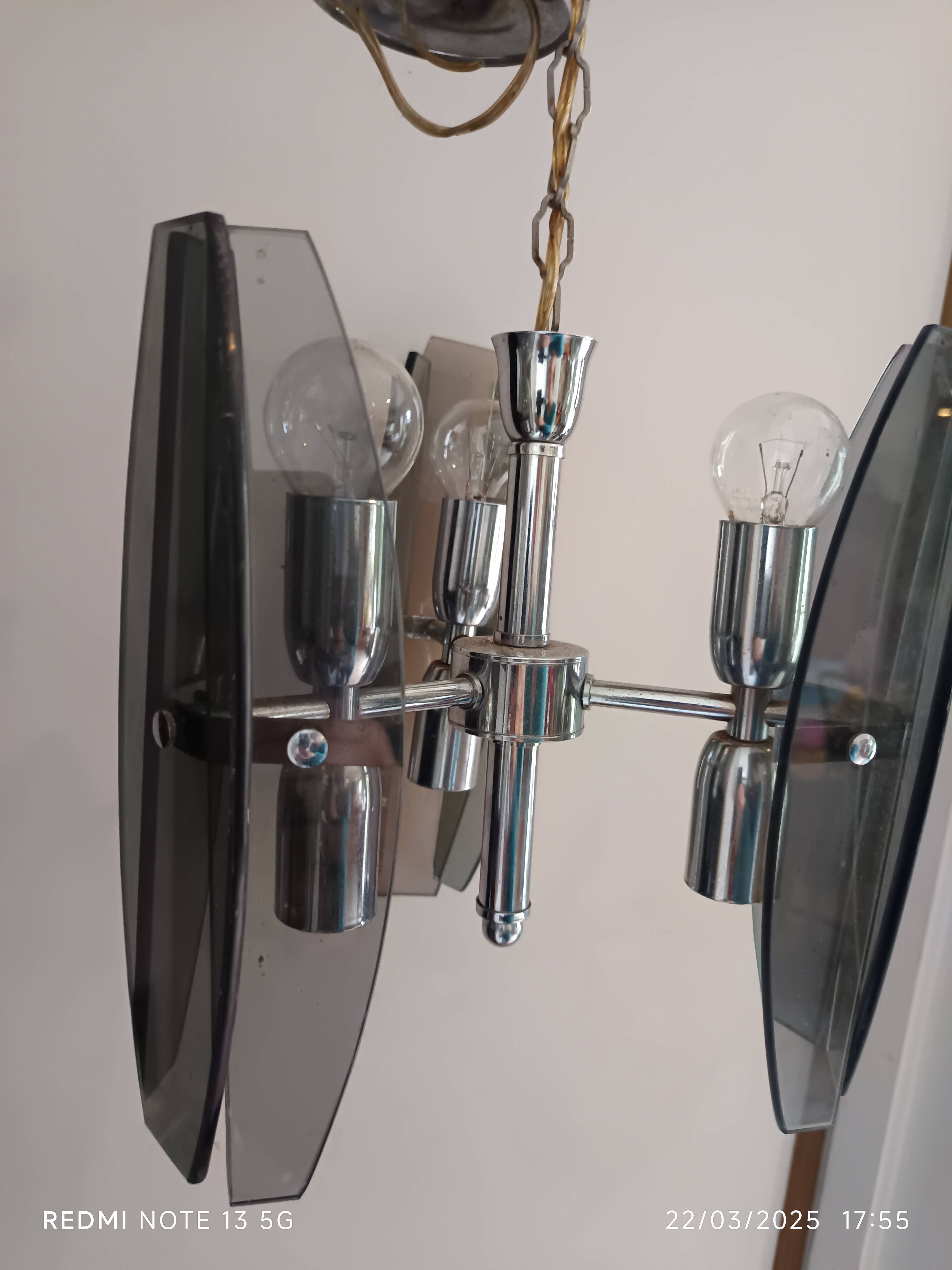 Veca style design pendant chandelier smoked glass 1960 6 lights