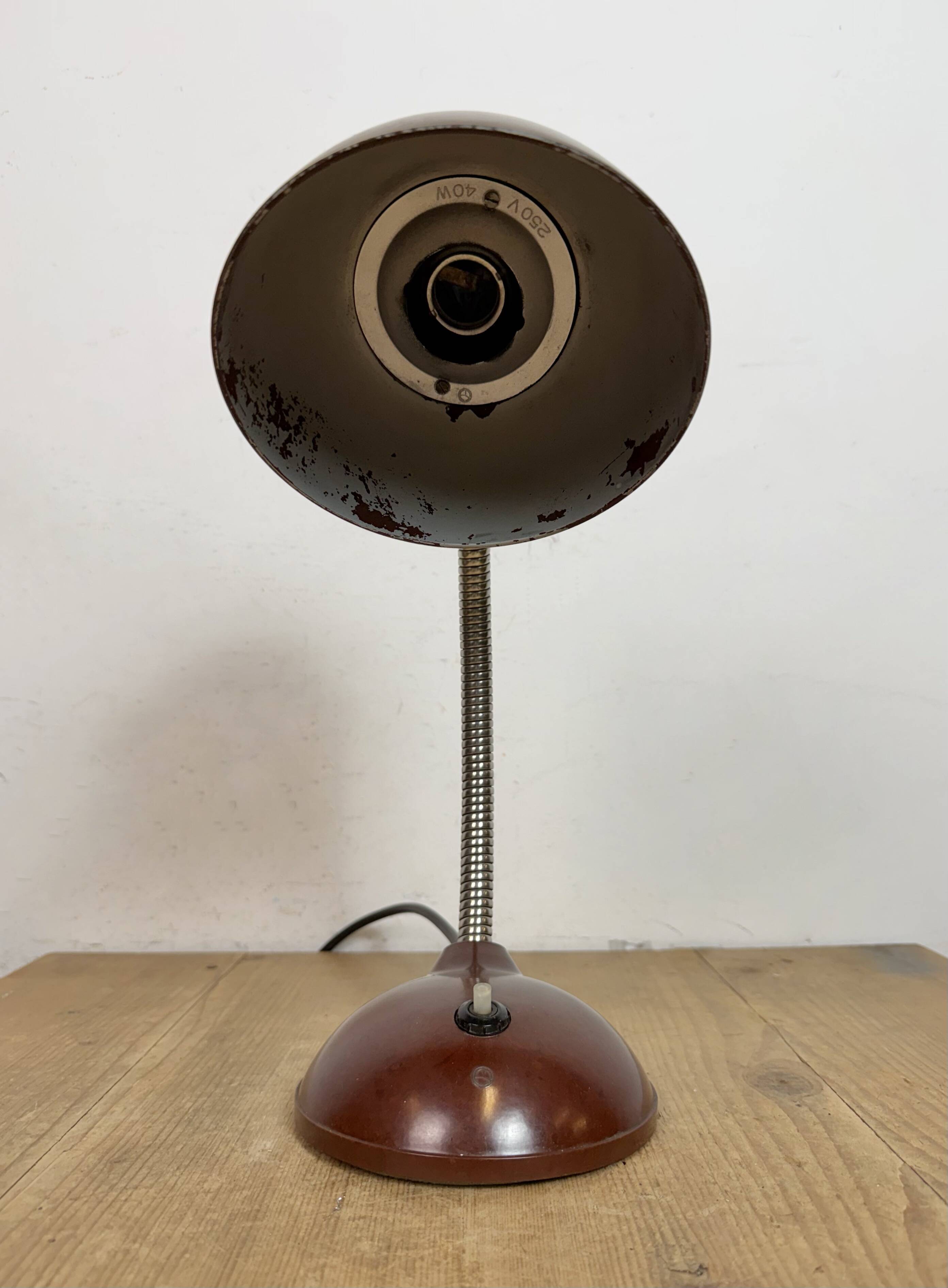 Vintage Brown Bakelite Gooseneck Table Lamp, 1950s