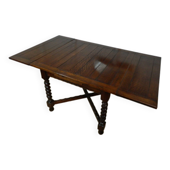 French Solid Oak Barley Twist Draw Leaf Extending Table