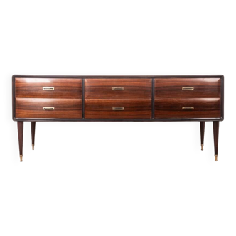 Vintage 60's sideboard of drawers in rosewood and glass italian design