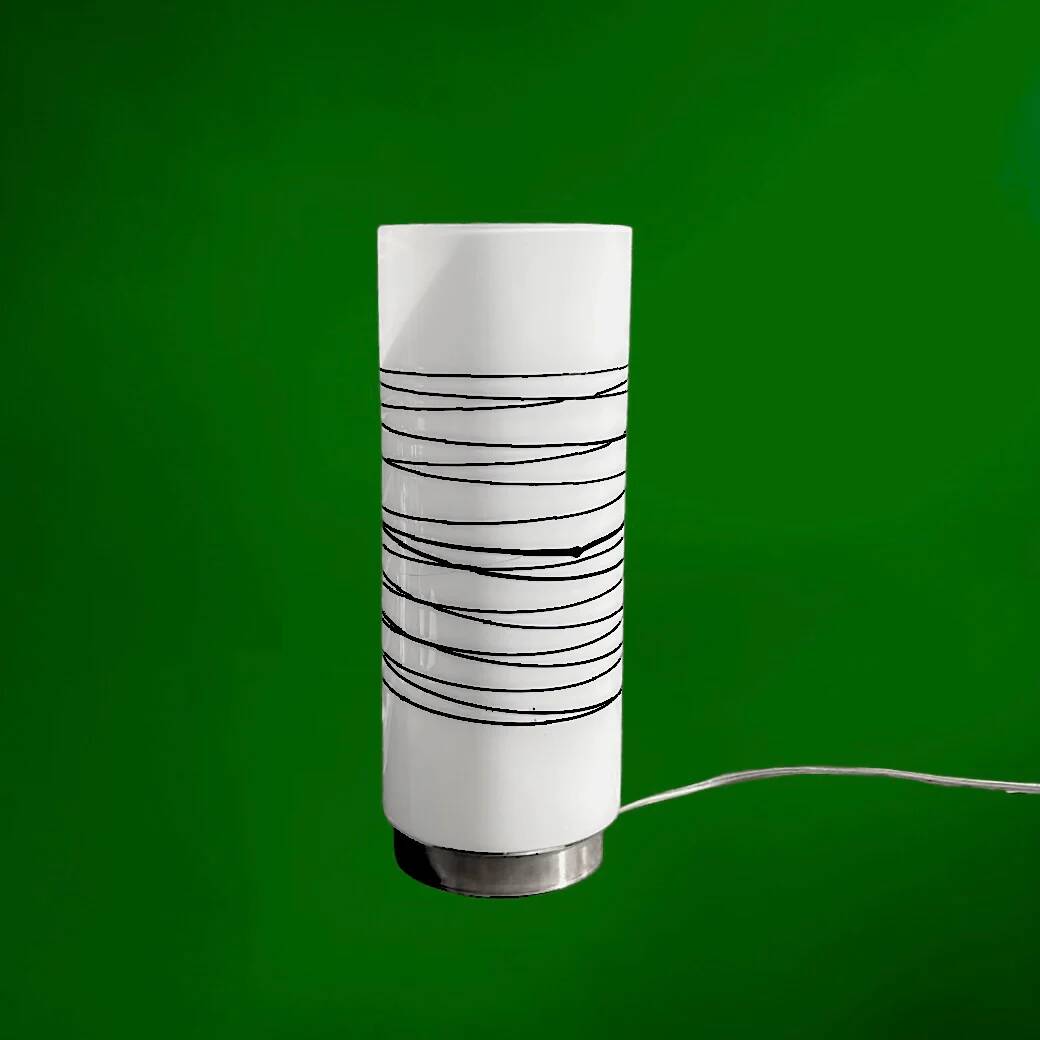 Vintage solid cylindrical lamp in white opal glass and brushed metal – postmodern design