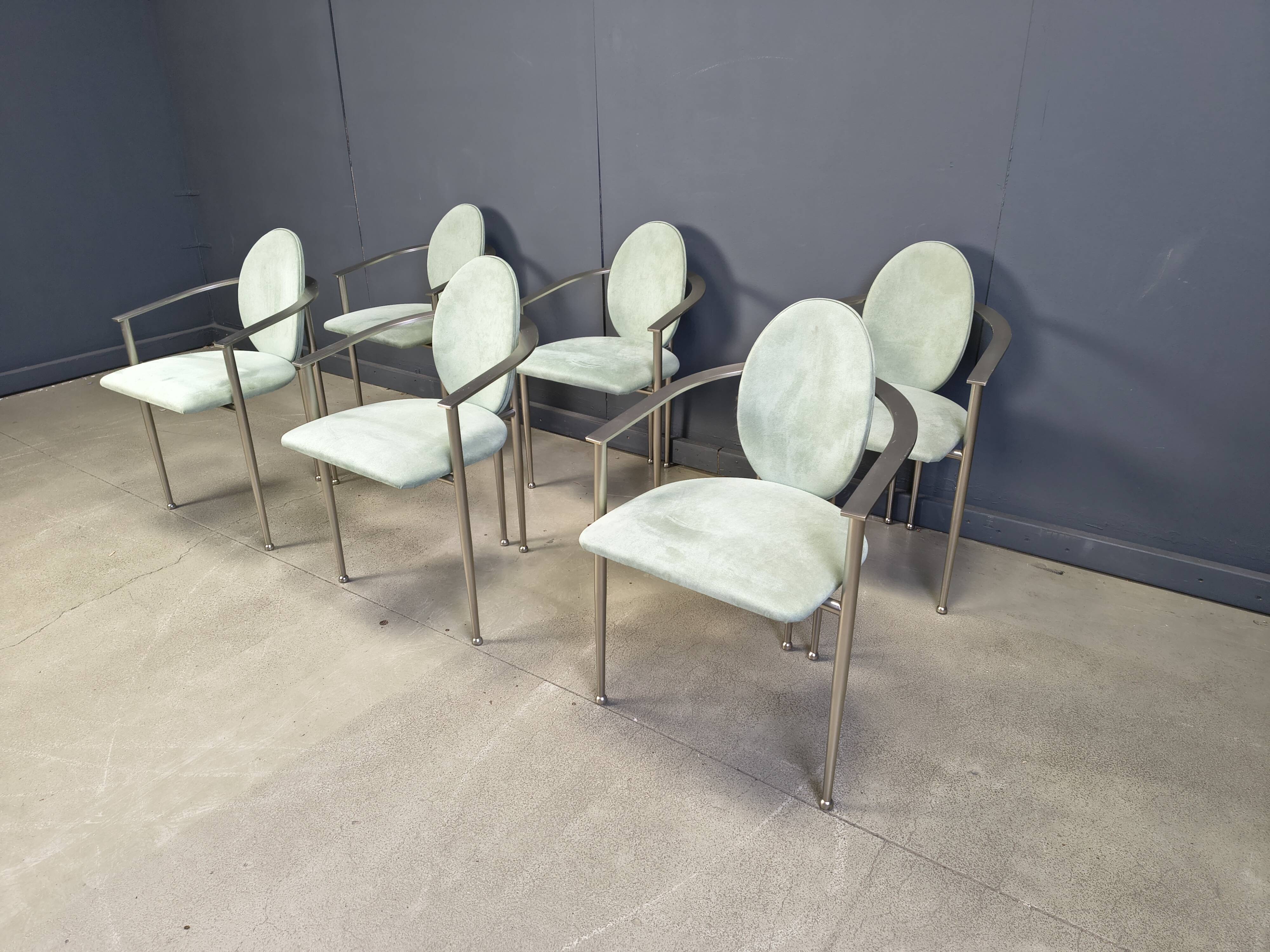 Vintage dining chairs by Belgo chrom, set of 6 - 1980s