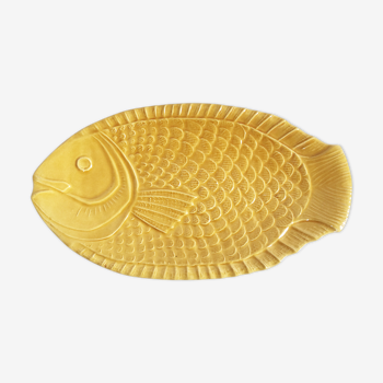 Plat jaune poisson céramique esprit Sarreguemines