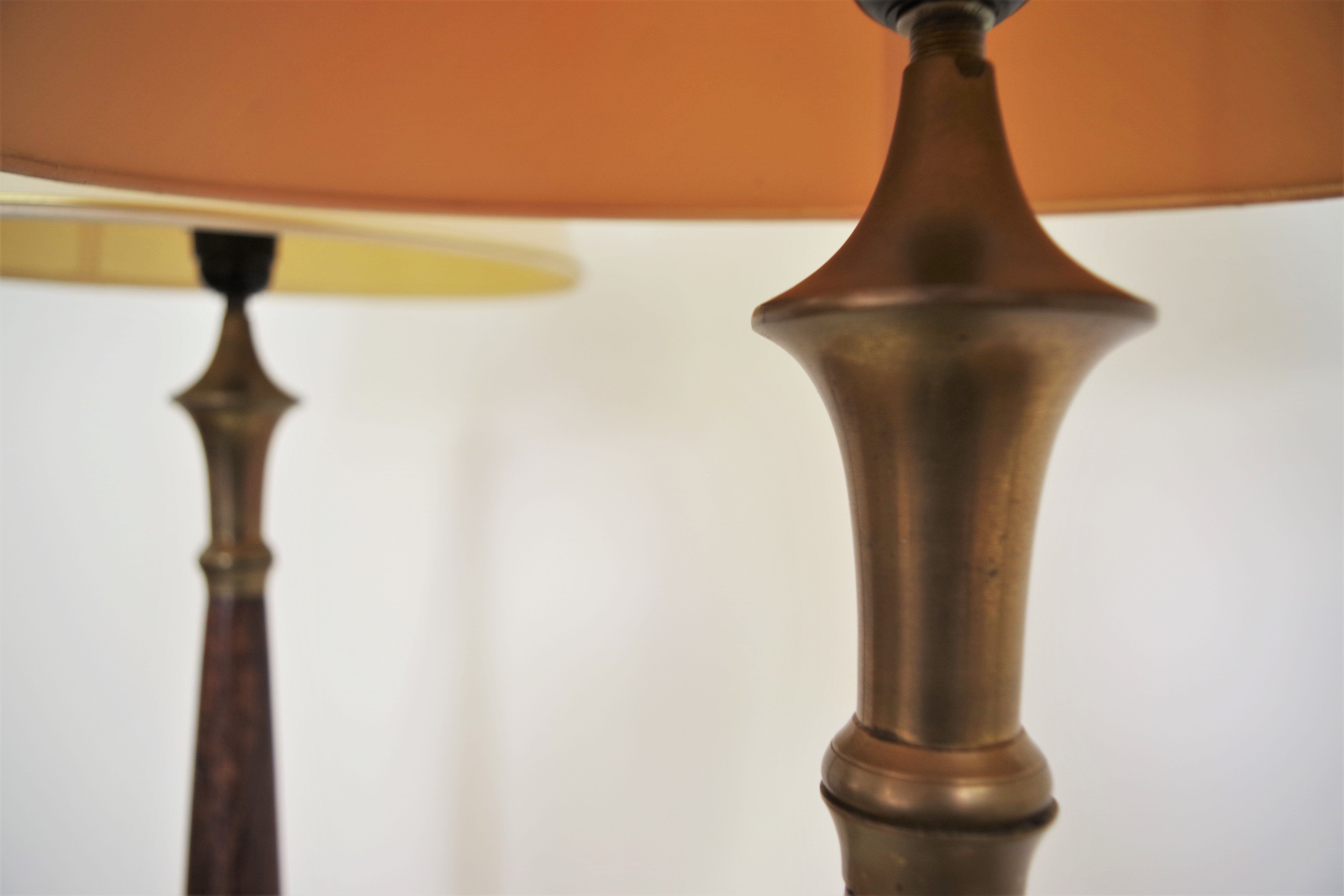 Mahogany Hat Lamps, Brass and Cotton of Abat Day, 1950s, Set of 2