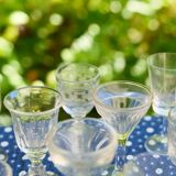Assortment of 15 mismatched vintage liqueur glasses
