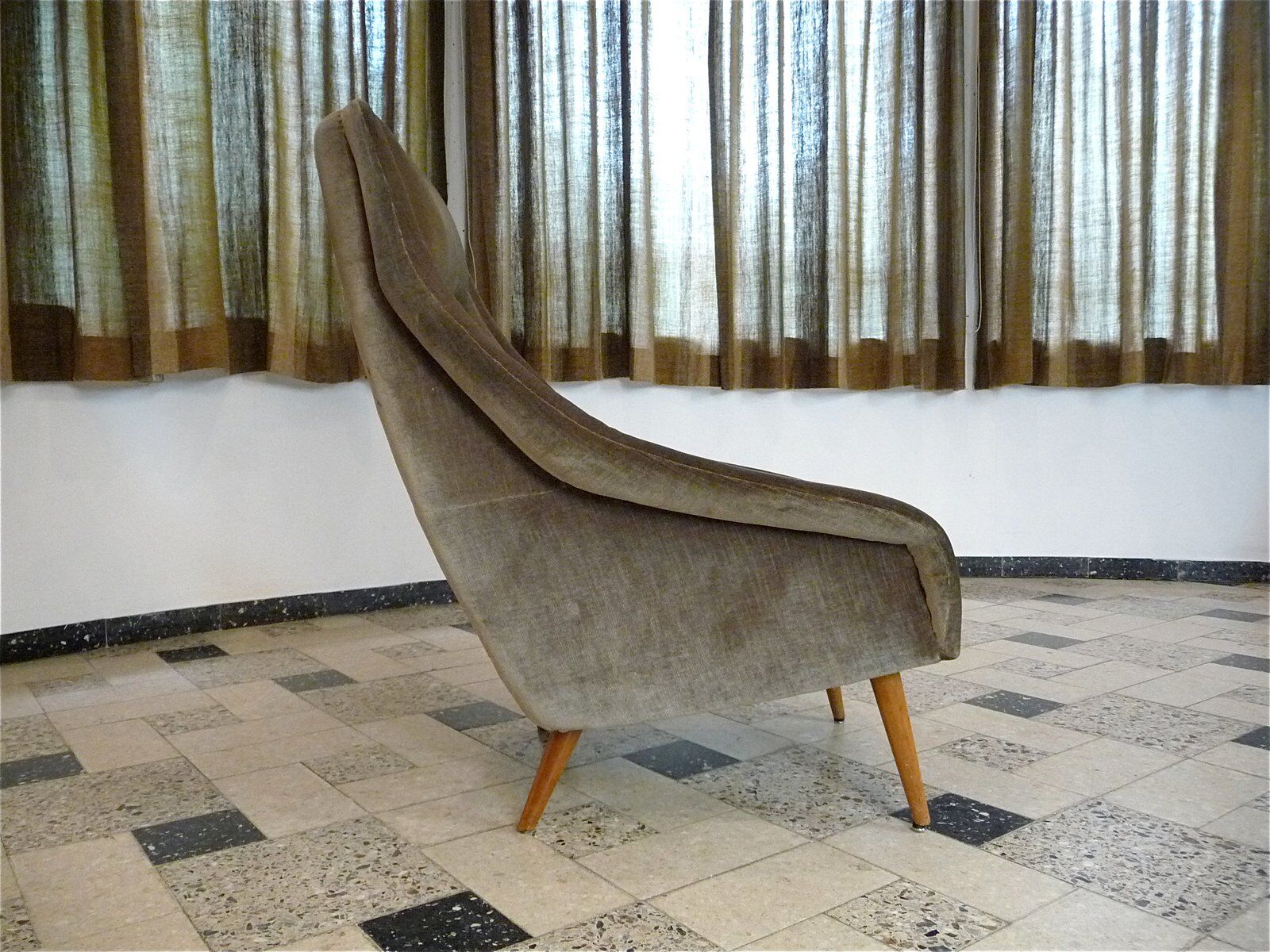 Mid-century mohair velvet high-back easy chair, Italy 1950s