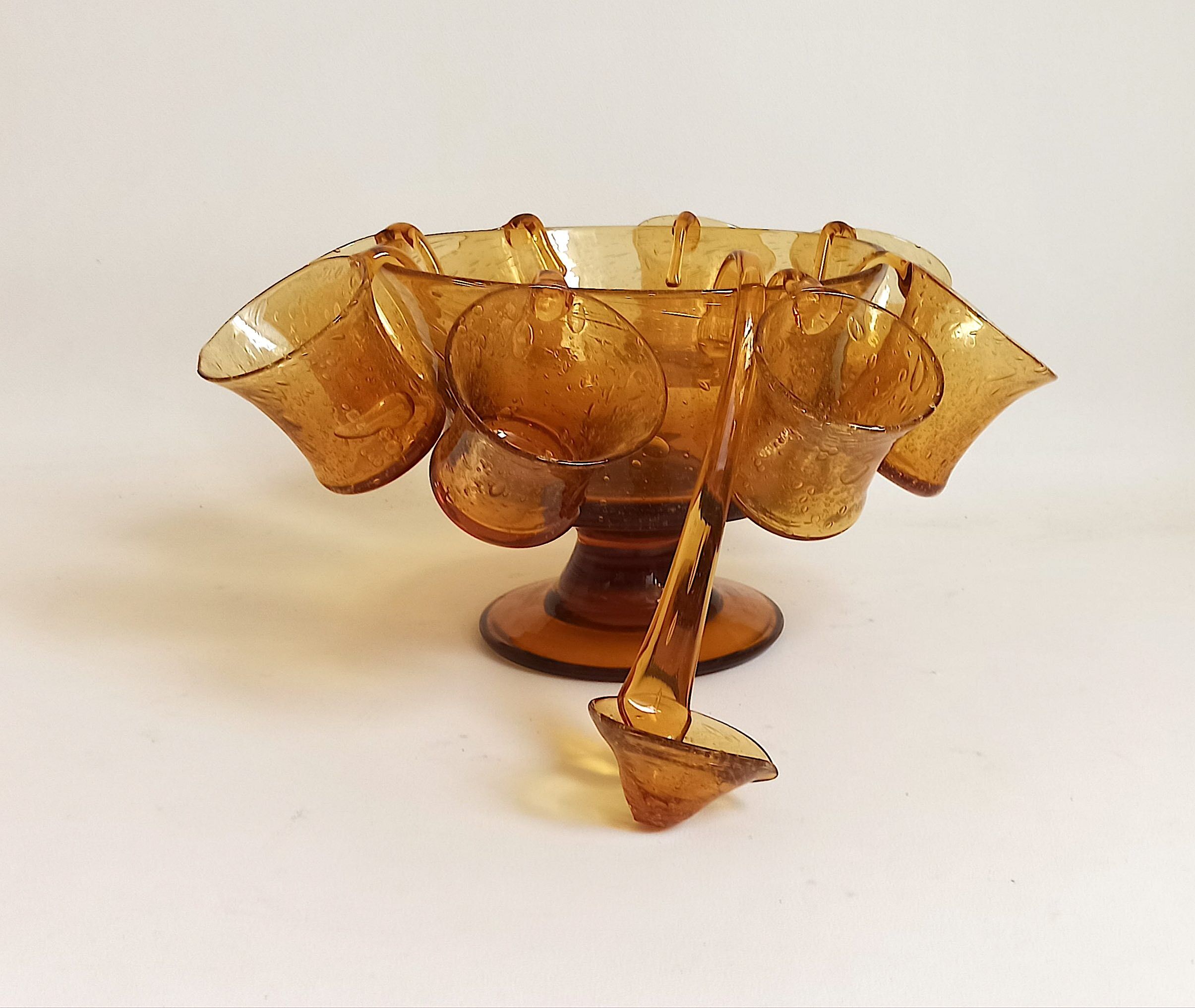 Service for punch or sangria 70s glassware Biot 8 cups