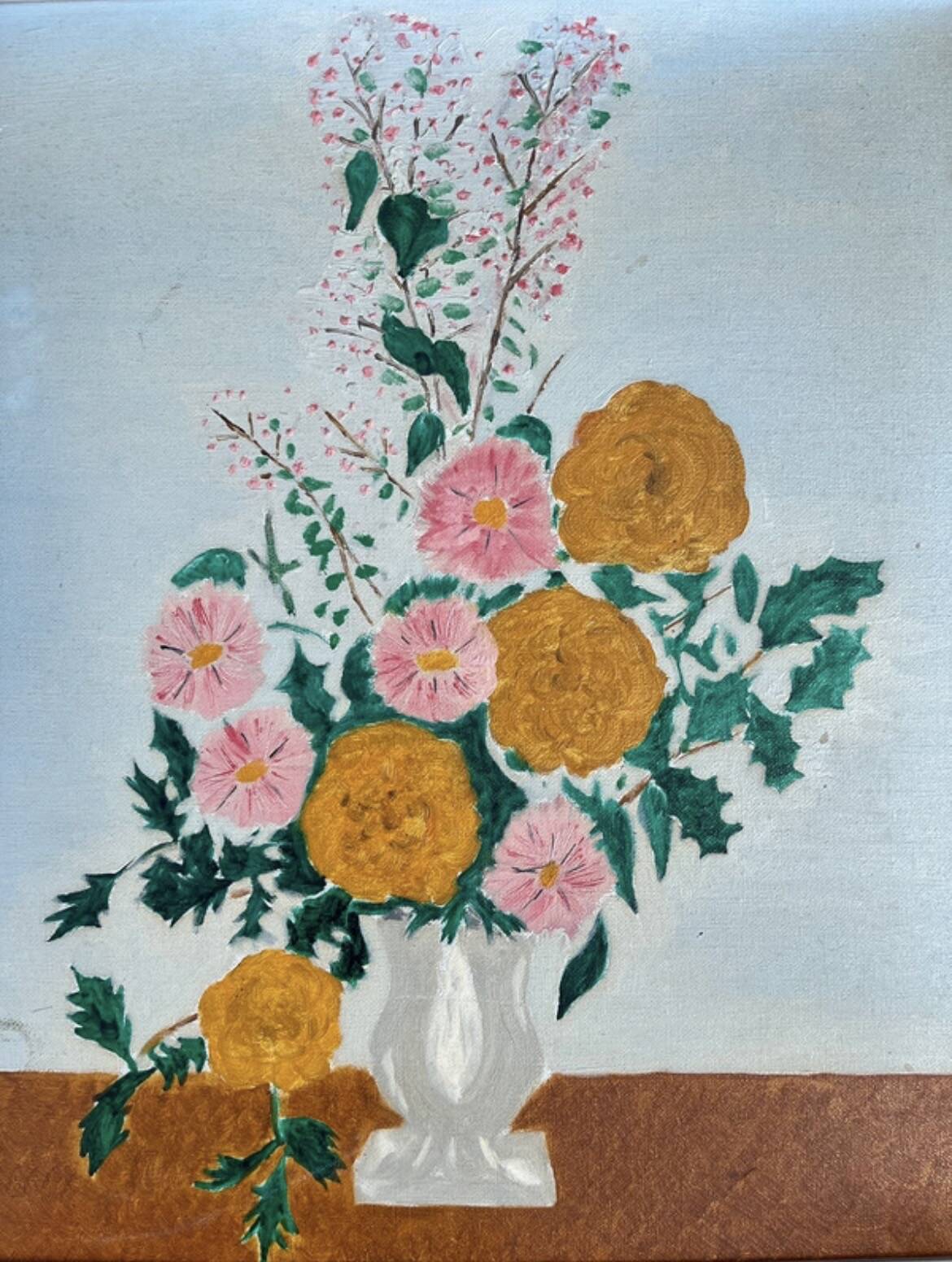 Vintage floral table and framed - Colourful bouquet