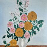 Vintage floral table and framed - Colourful bouquet