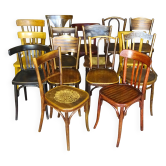 Lot de 30 chaises bistrot de 1925 à 1950, Baumann, Fischel, état parfait