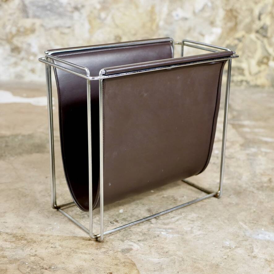 Gérard Rignault faux leather and metal magazine rack