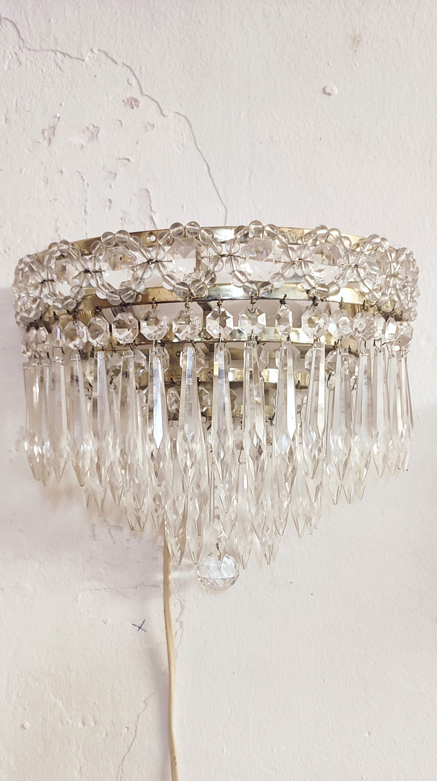 Classic crystal sconces. France, 1950s
