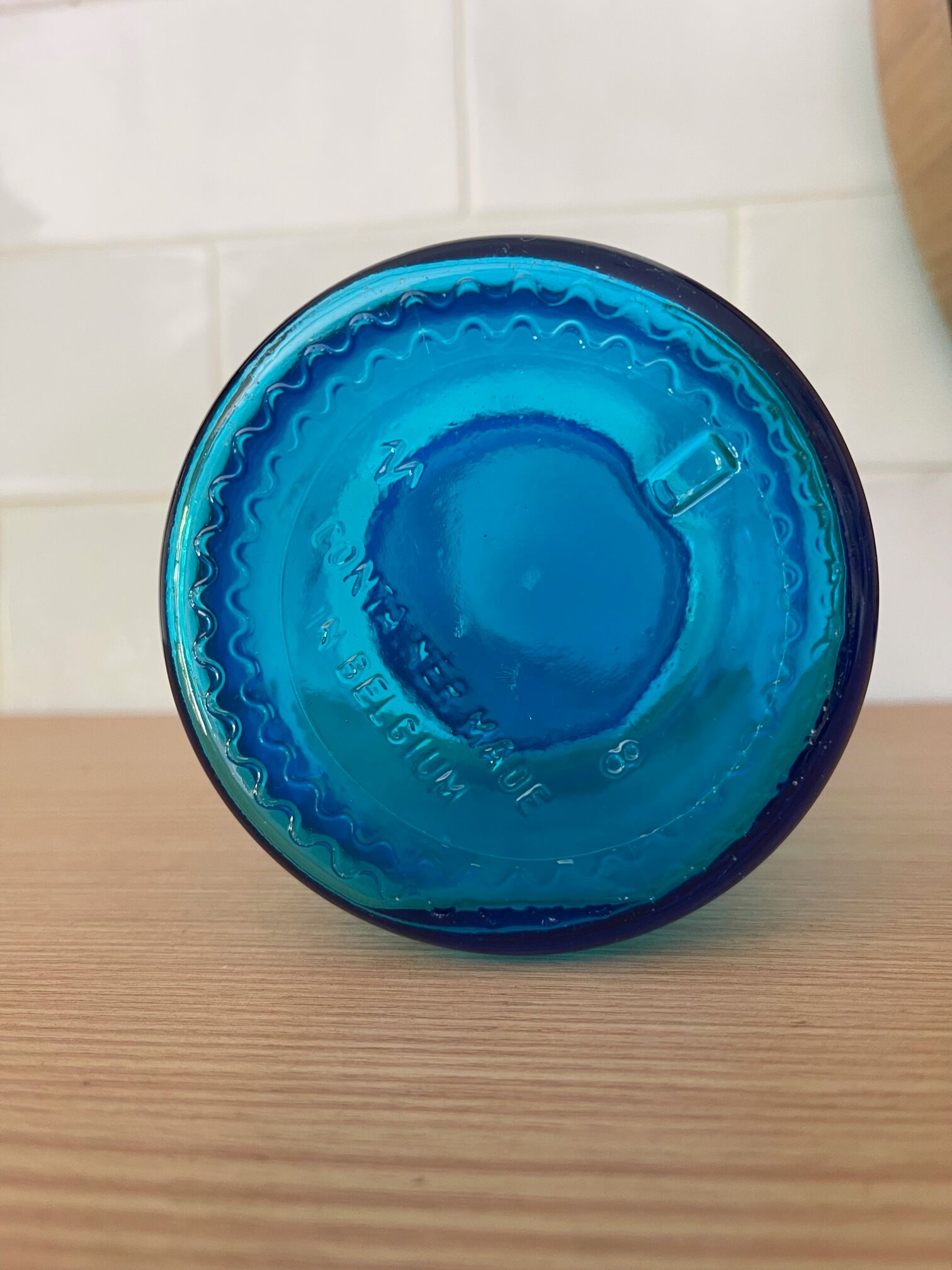 Vintage blue glass jar Made in Belgium