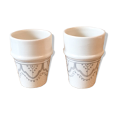 Lot of 2 ceramic cups grey Berber motifs