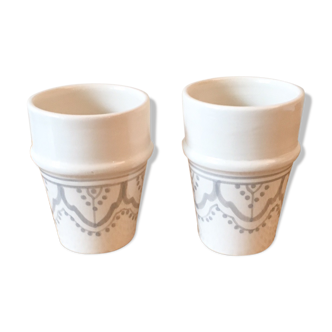 Lot of 2 ceramic cups grey Berber motifs