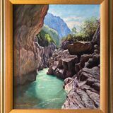 HST painting "Grand canyon of the Verdon Gorges" signed Lecompte + frame