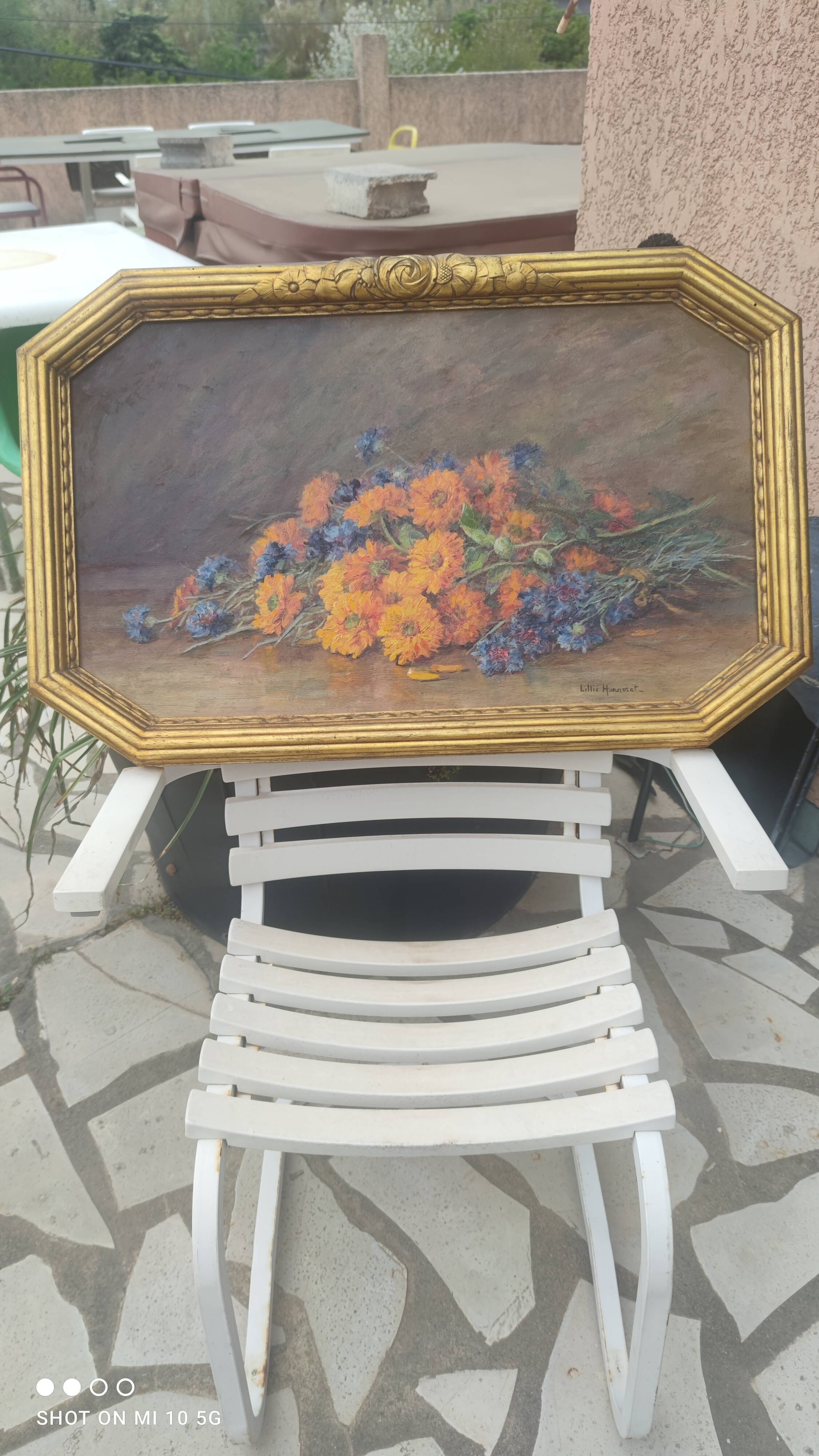 Still life bouquet of flowers, oil on wood by Lillie Honnorat