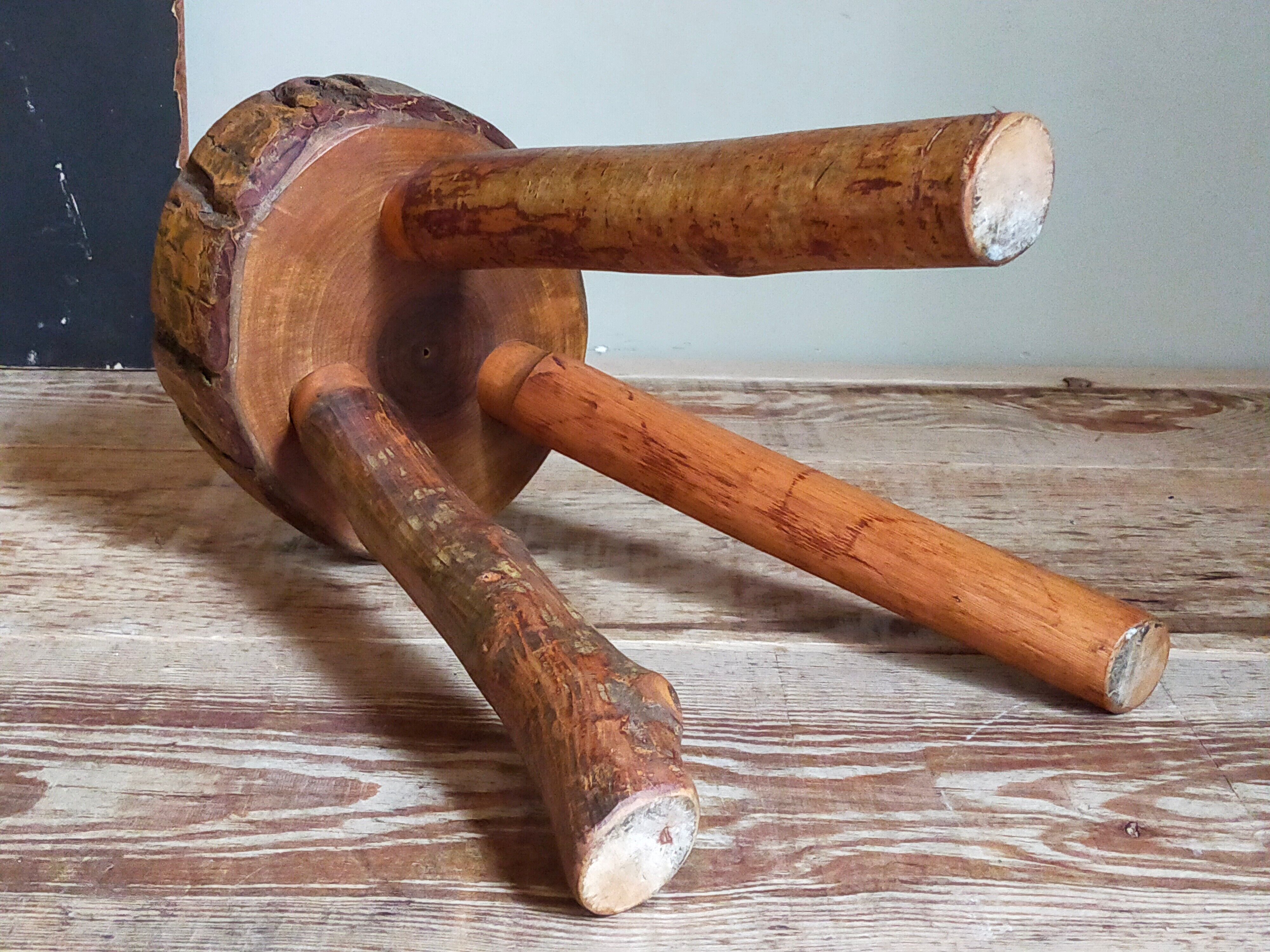 Tripod side stool solid wood Art-popular vintage