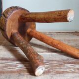 Tabouret d'appoint tripode bois massif Art-populaire vintage