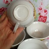 Lot de 4 tasses anciennes Motif feuilles de chêne jaune vintage