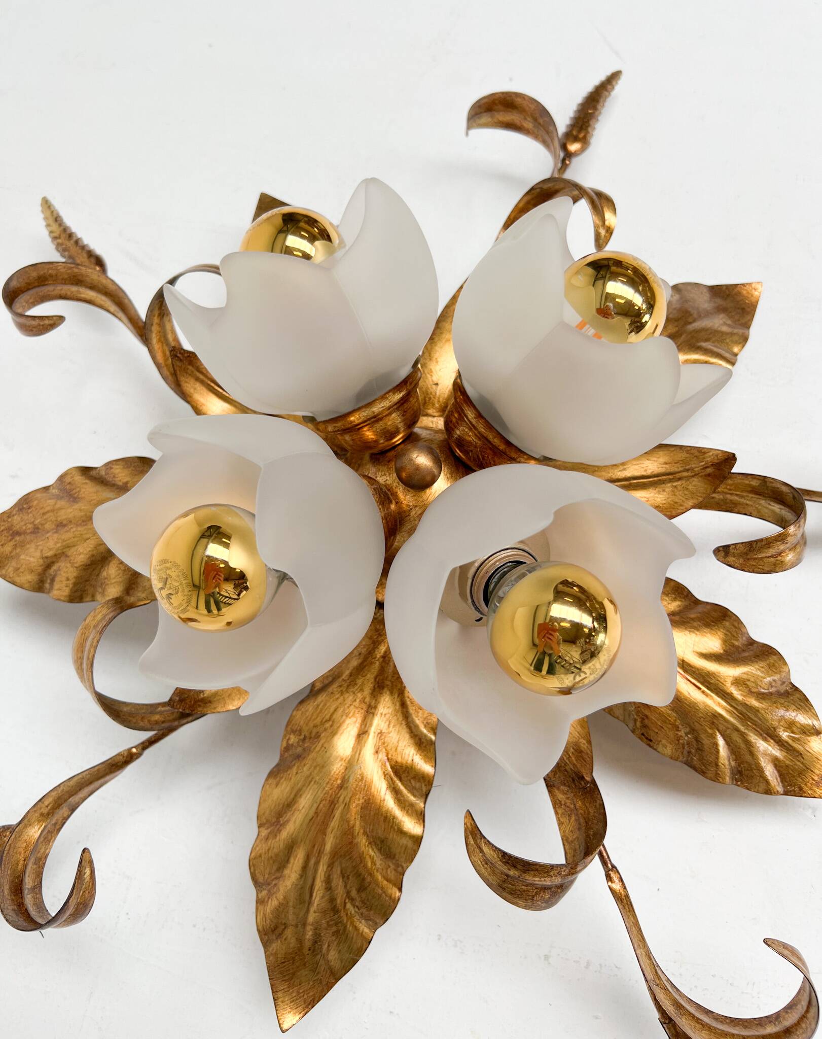 Gold plated XL ceiling lamp or wall lamp from Italy, 1970s