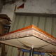 Square table in solid wood mosaic with chrome base, circa 1970