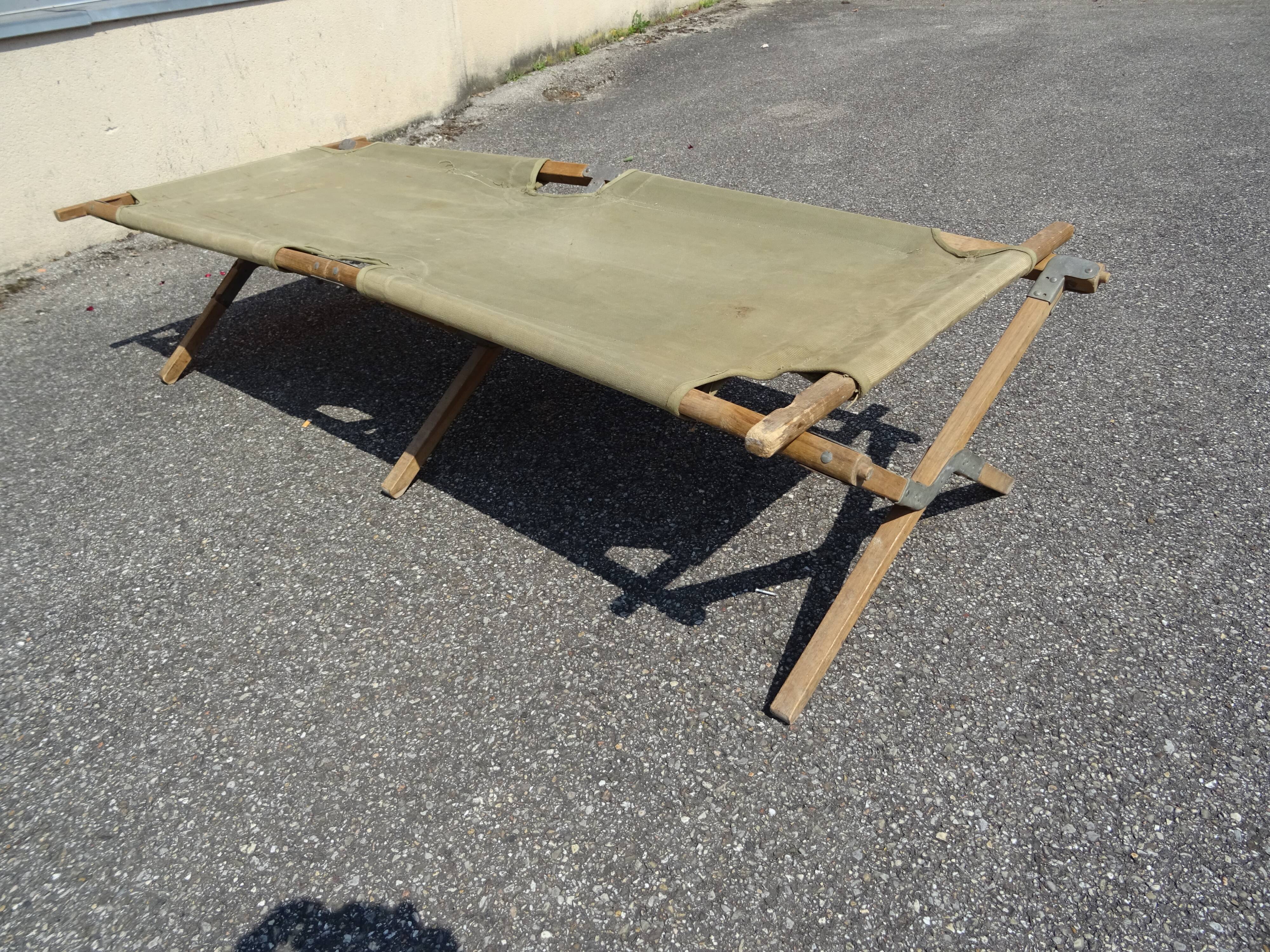Khaki military camp bed