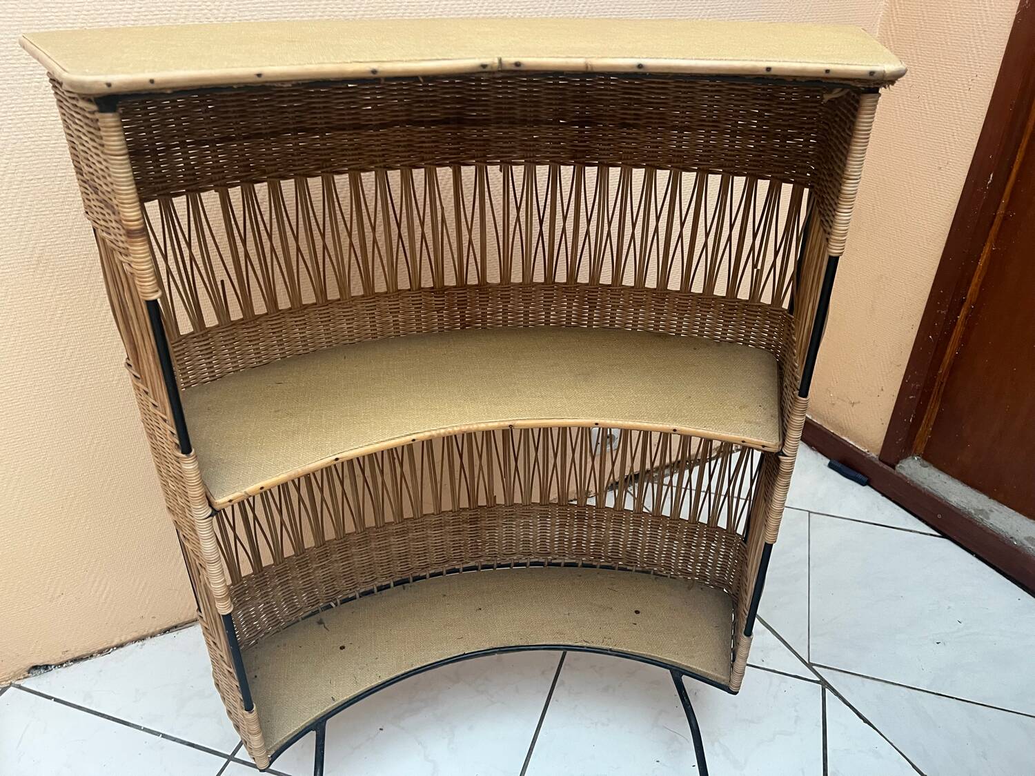 Vintage rattan and metal bar, 60s