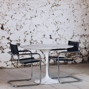 Pair of Bauhaus cantilever armchairs in chromed metal and leather, 1970