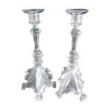 Pair of pressed molded glass candlesticks from Val St Lambert model Griffon