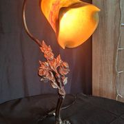 Unsigned wrought iron and tulip lamp (city light)