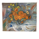 Bouquet of marigolds, oil on canvas signed Maurice Bouillot 1954