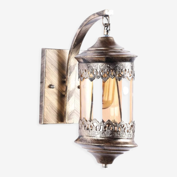 Bedside Metal Golden Antique Wall Light Lamp with Glass Shade