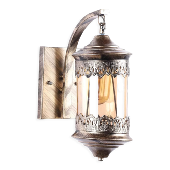 Bedside Metal Golden Antique Wall Light Lamp with Glass Shade