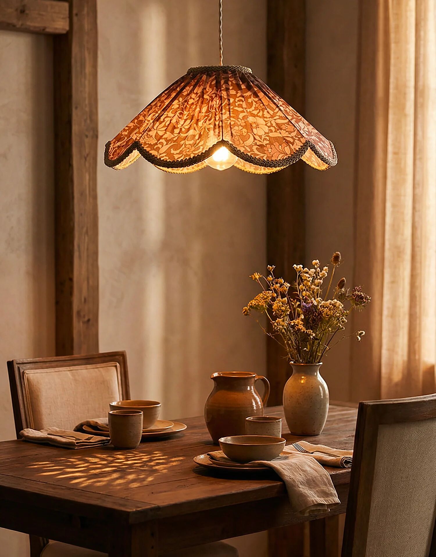 Suspension with printed floral design Françoise "auburn flowers"