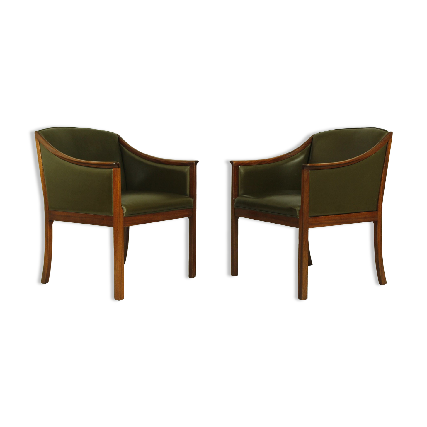 Pair of Leather Lounge Chairs by Ole Wanscher, 1950s