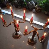 Paire de grands chandeliers 4 branches en bronze doré