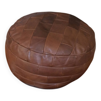 Patchwork leather pouf