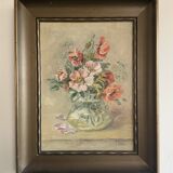 Peinture à l'huile ancienne nature morte aux fleurs 1936, signée