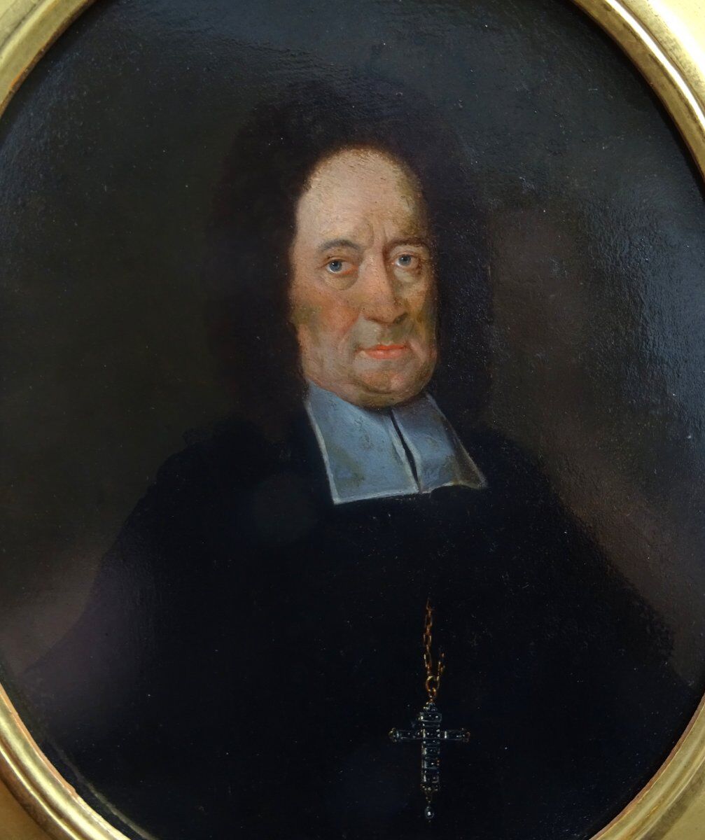 Portrait of a man prelate from the louis xiv period oil on tin end xviith century