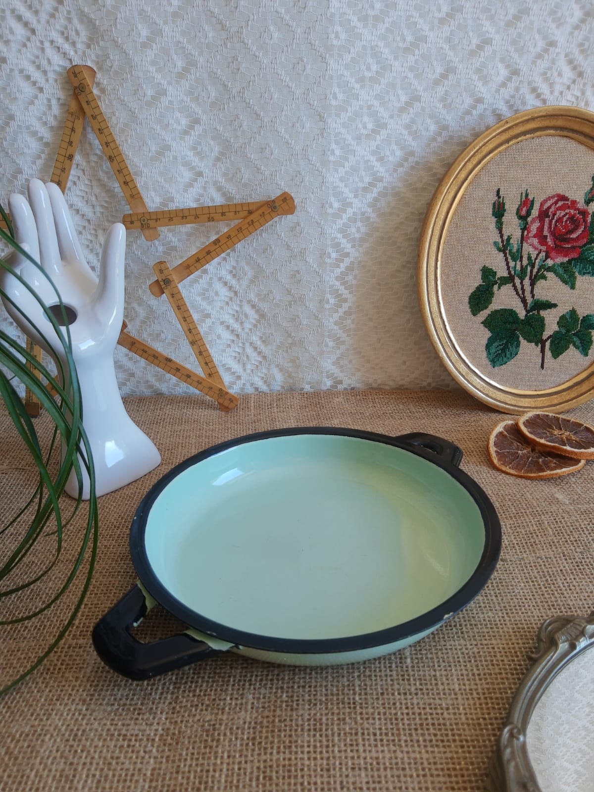 Egg dish green steel enamelled vintage