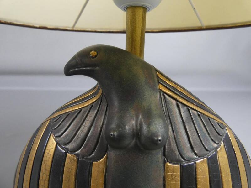 Horus Lamp - Georges Deliège signed ceramic - Art Deco style (circa 1970)