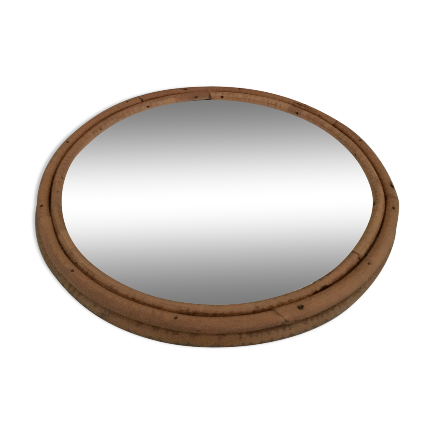 Vintage round rattan mirror 1950 29cm