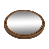 Vintage round rattan mirror 1950 29cm