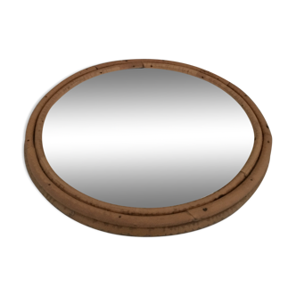 Vintage round rattan mirror 1950 29cm
