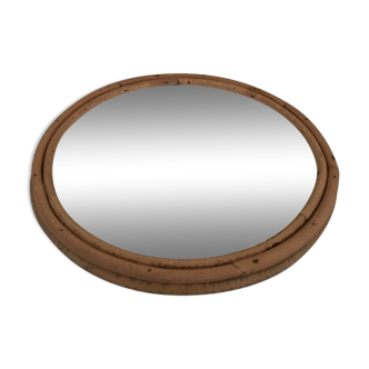 Miroir en rotin rond vintage 1950 29cm