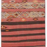 Turkish Red & Brown Striped Vintage Kilim Rug, 87x127Cm