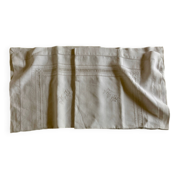 Paire de taies d'oreiller de trousseau 19e en fil de lin Louis Philippe