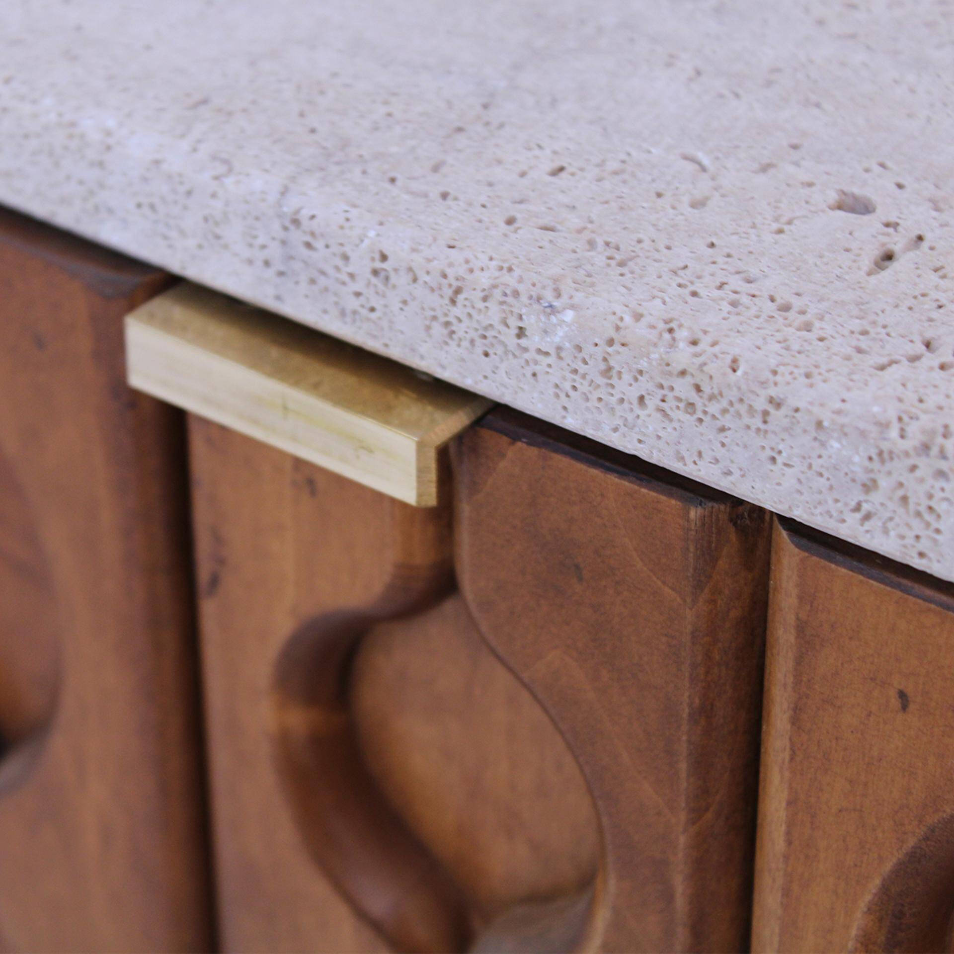 Italian Sideboard Made of Solid Wood and Travertine, Contemporary Cabinet